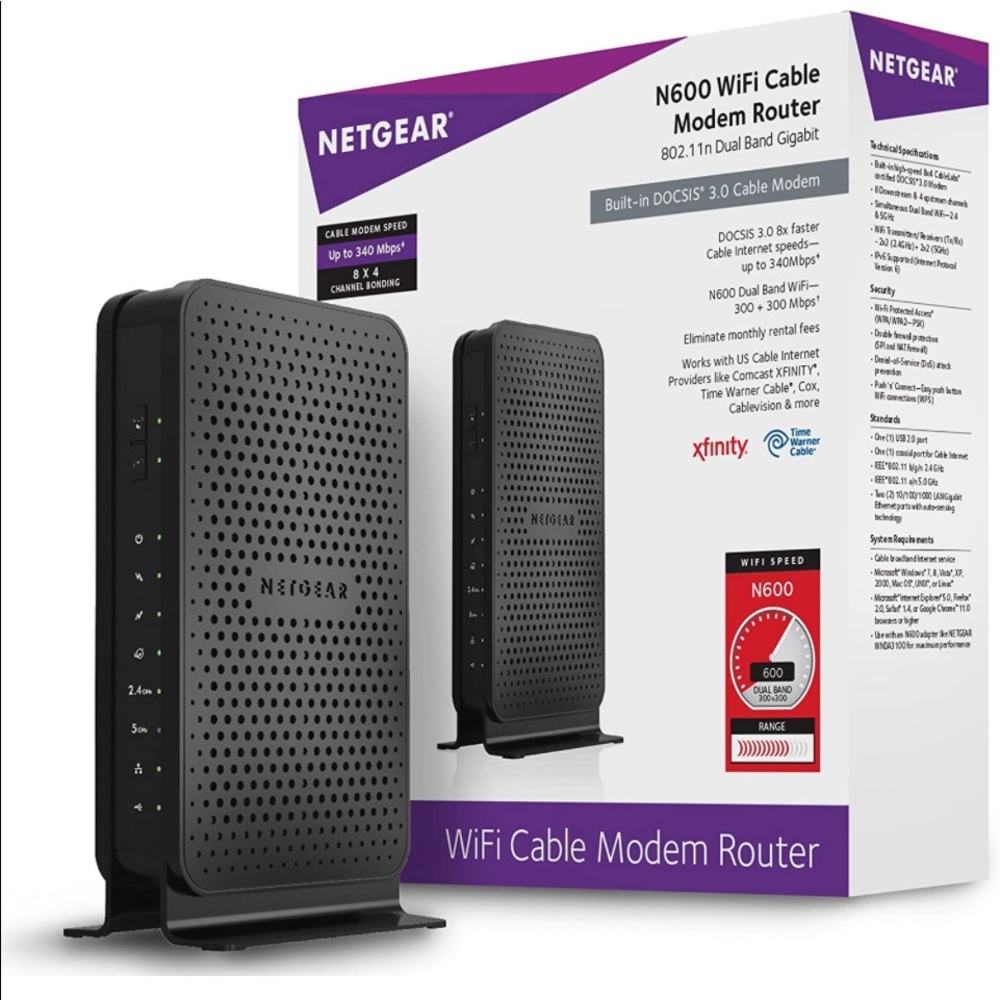 NETGEAR N600 (8x4) WiFi DOCSIS 3.0 Cable Modem Router (C3700)